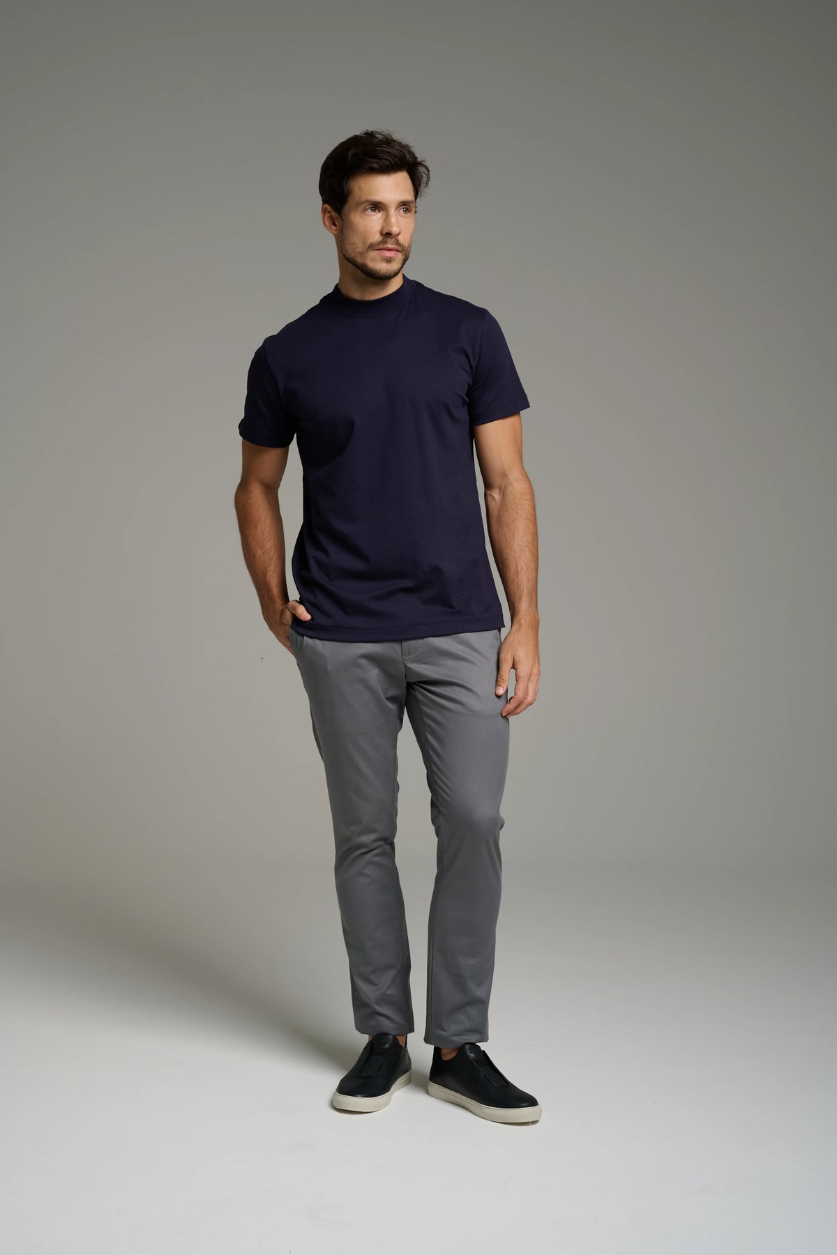 Pima High-Neck T-Shirt – Short Sleeve