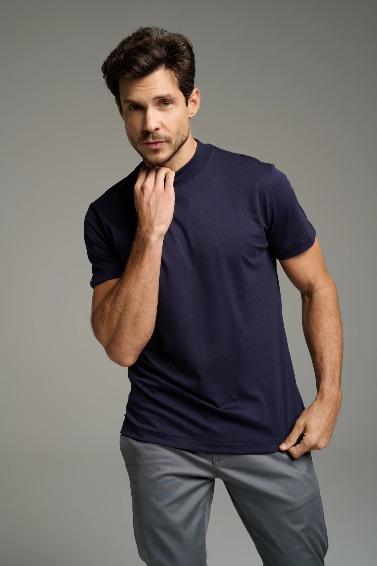 Pima High-Neck T-Shirt – Short Sleeve