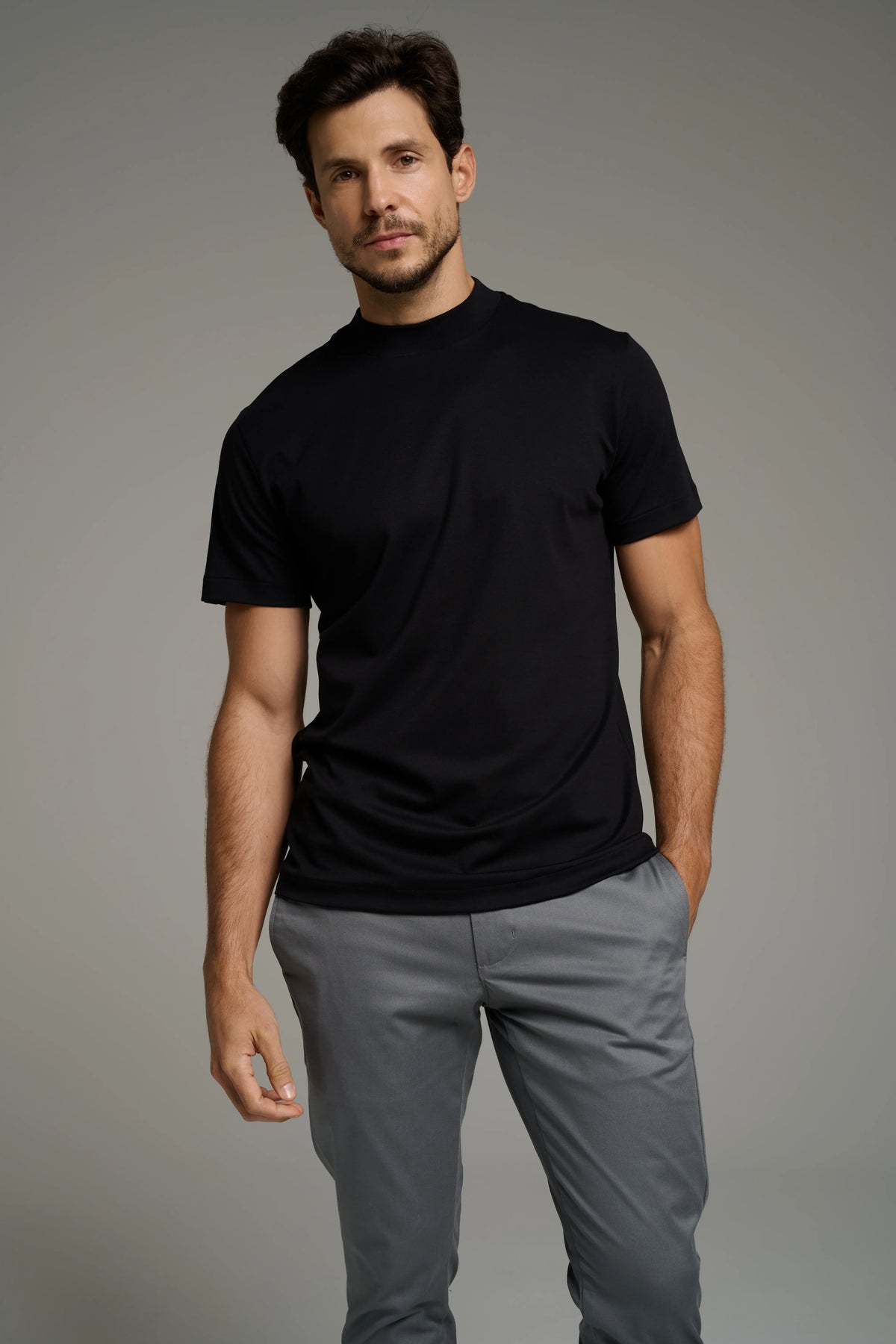 Pima High-Neck T-Shirt – Short Sleeve