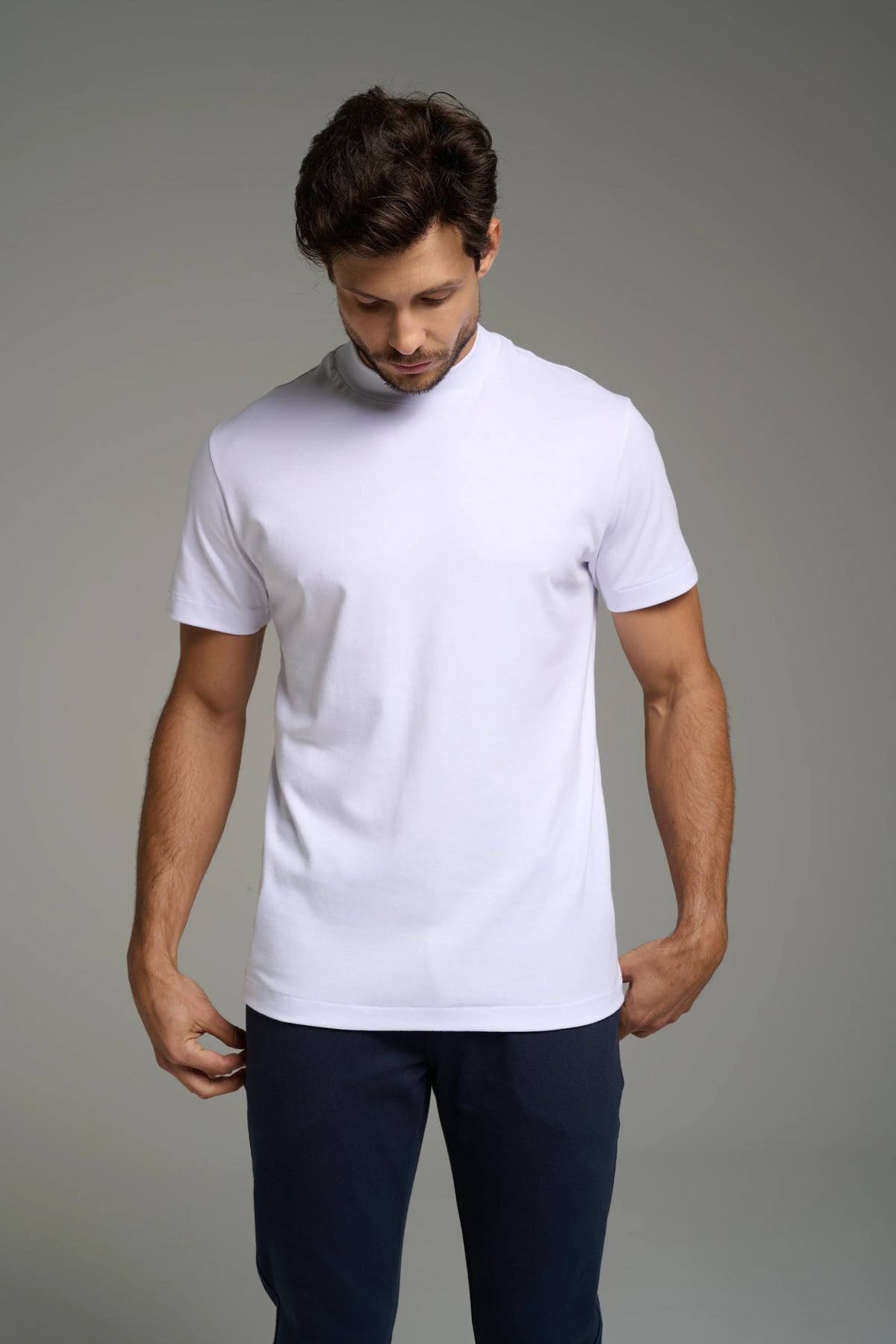 Pima High-Neck T-Shirt – Short Sleeve