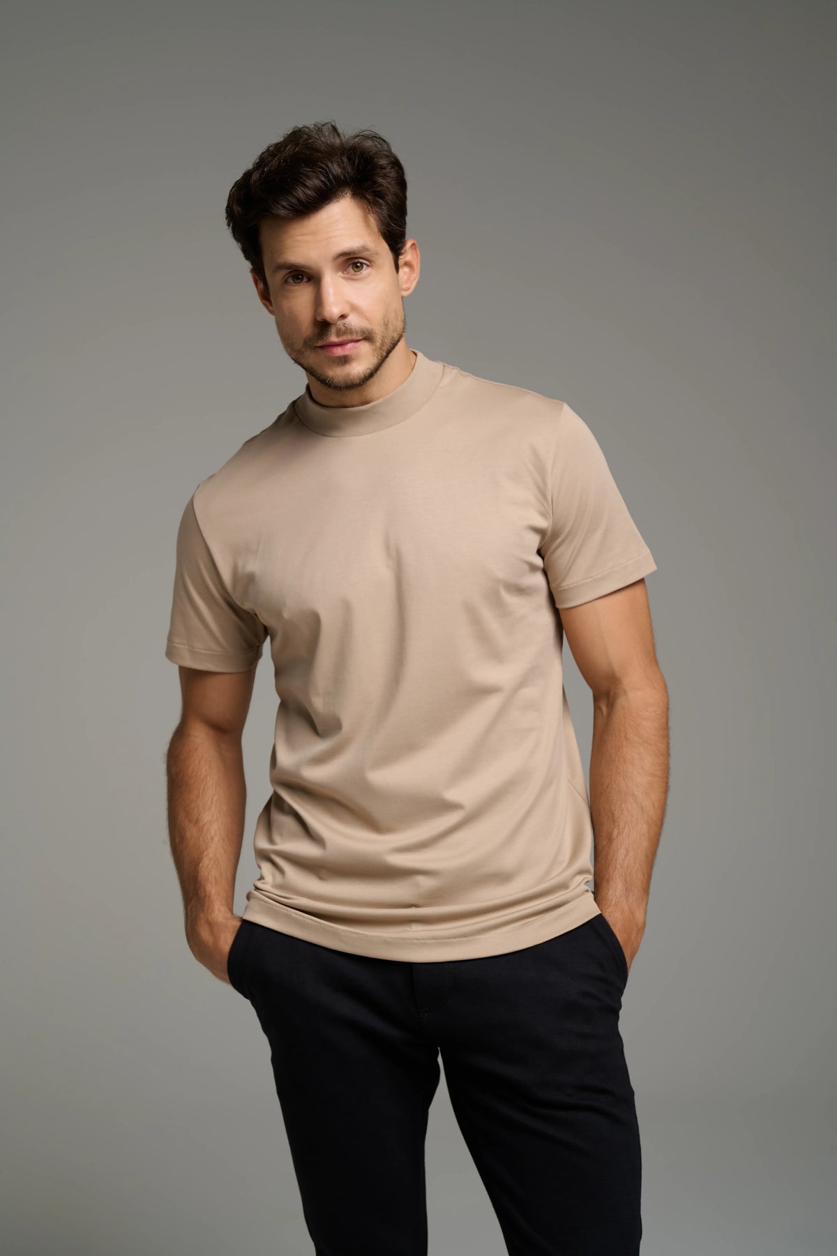 Pima High-Neck T-Shirt – Short Sleeve