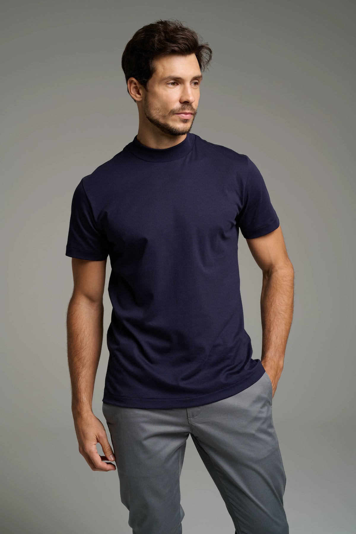 Pima High-Neck T-Shirt – Short Sleeve