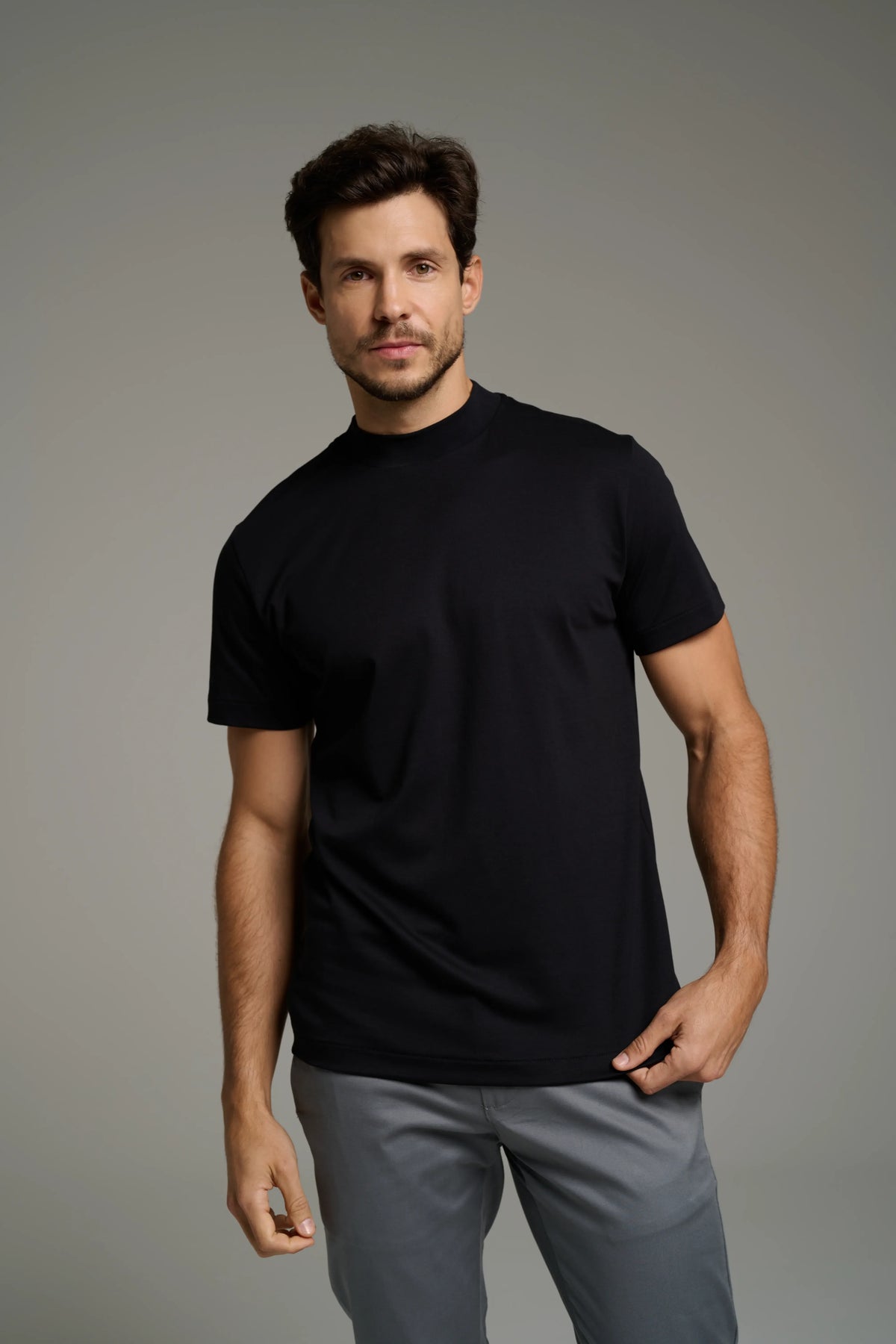 Pima High-Neck T-Shirt – Short Sleeve