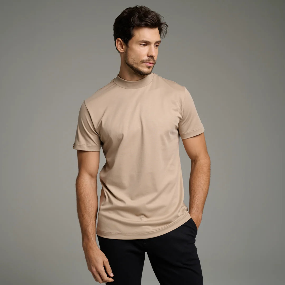 Pima High-Neck T-Shirt – Short Sleeve