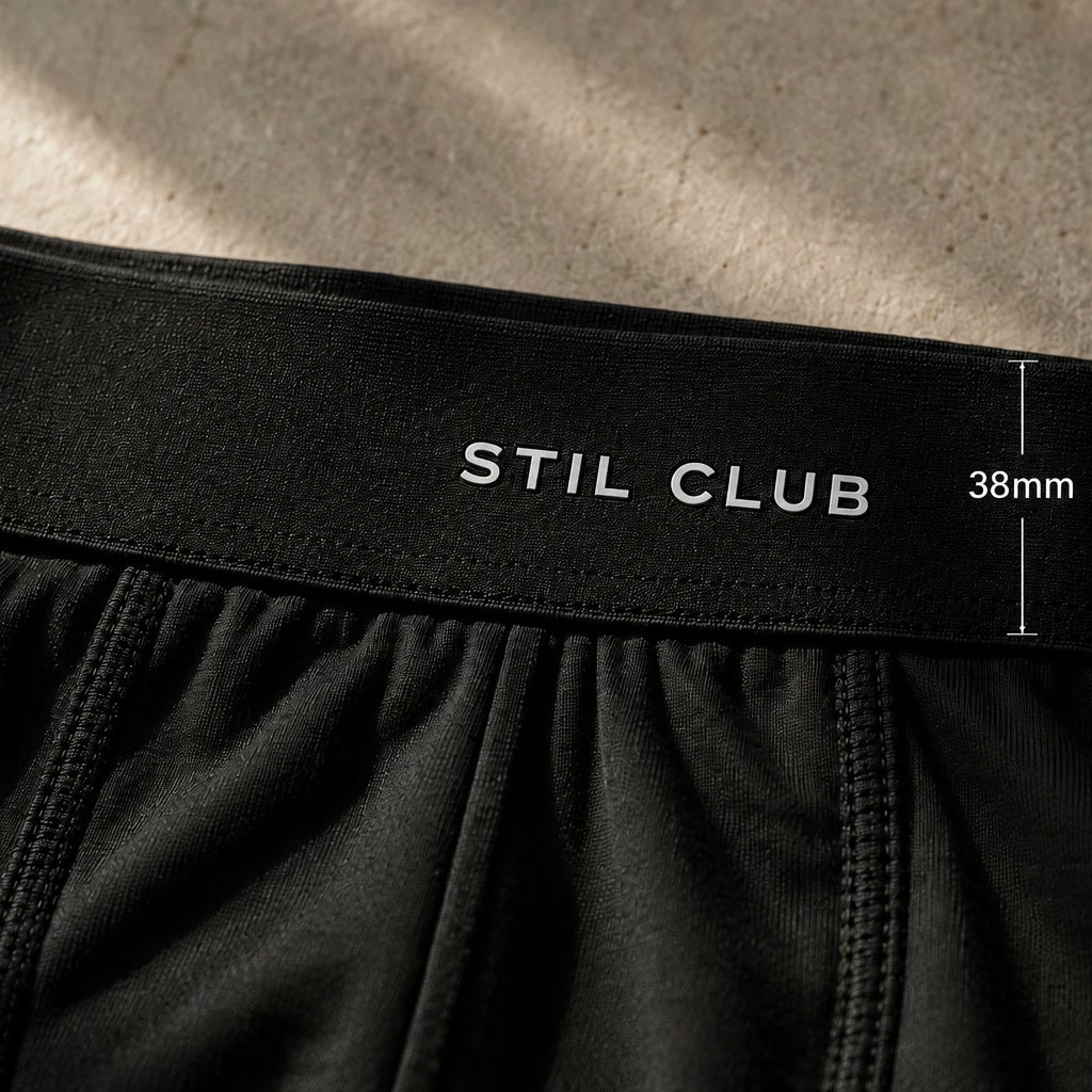 Stil Club boxer brief waistband, 38mm reinforced, with STIL CLUB print
